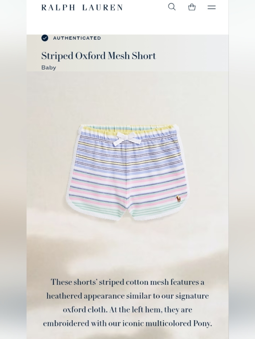 Ralph Lauren Baby Pastel Striped Elastic Waist Lounge Shorts Size 3m New - Picture 5 of 5